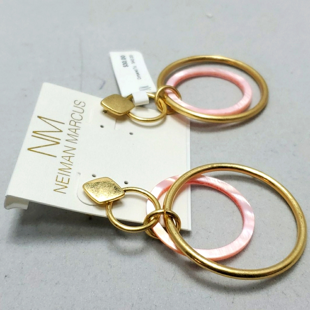 Neiman marcus dangle earrings gold pink - Picture 3 of 3